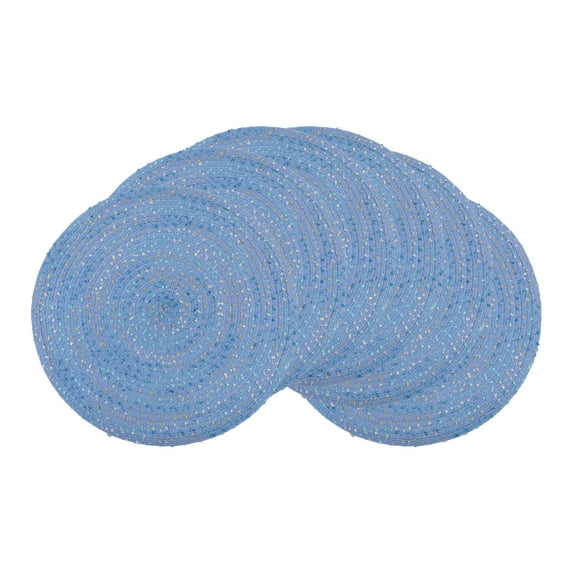 REGALWOVEN Rustic Placemats Set of 6 Round Placemats for Dining Table Decor Indoor Outdoor Kitchen Table Mat Wipe Clean Blue 15*15in
