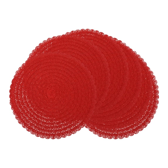 REGALWOVEN Rustic Placemats Set of 6 Round Woven Placemats for Dining Table Decor Indoor Outdoor Washable Kitchen Table Mat Wipe Clean Red 15x15inch