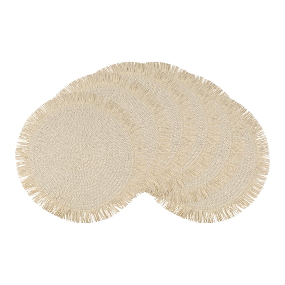REGALWOVEN Rustic Placemats Set of 6 Tassel Placemats for Dining Table Decor Indoor Outdoor Washable Kitchen Table Mat Wipe Clean Beige 15*15in