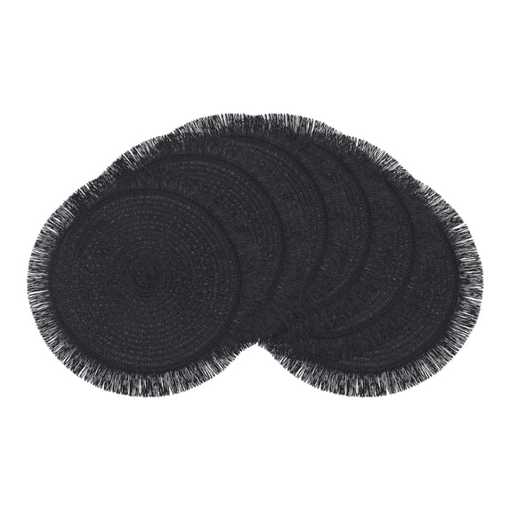 REGALWOVEN Rustic Placemats Set of 6 Tassel Placemats for Dining Table Decor Indoor Outdoor Washable Kitchen Table Mat Wipe Clean Black 15*15in