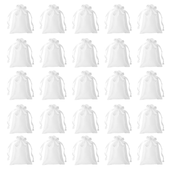 REGALWOVEN Satin Bags with Drawstring, Wedding Drawstring Bags Packaging Bags for Jewelry, Weddings White
