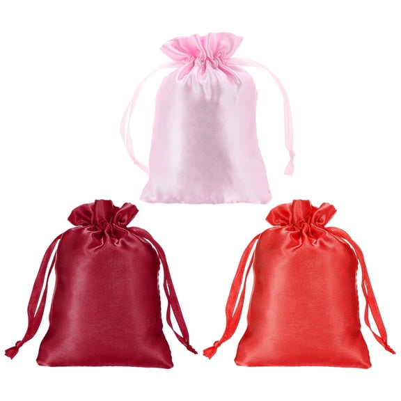 REGALWOVEN Satin Bags with Drawstring, Wedding Favor Bag for Party, Jewelry Pouch Red, Burgundy, Pink