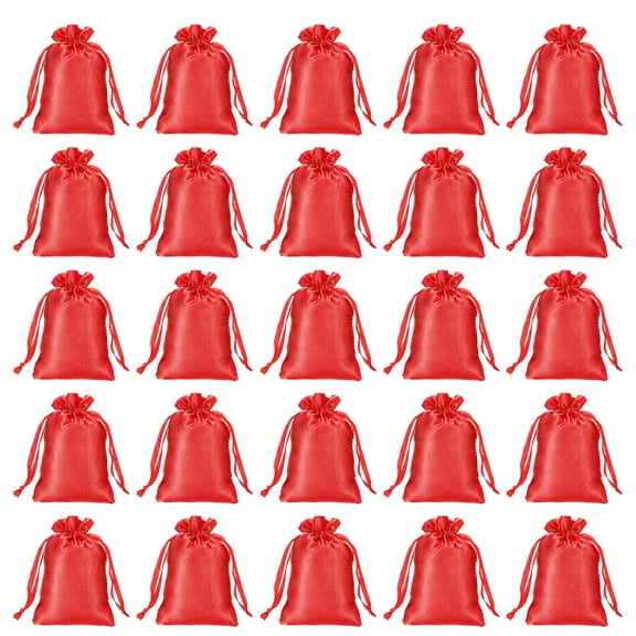 REGALWOVEN Satin Bags with Drawstring, Wedding Favor Bags for Birthday Christmas Red