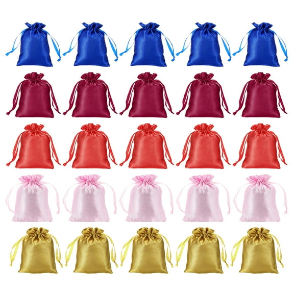 REGALWOVEN Satin Gift Bags with Drawstring Closure for Weddings, Birthdays, and Festivals Pink, Burgundy, Red, Navy Blue, Gold