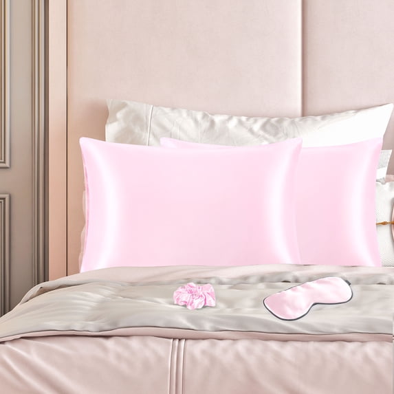REGALWOVEN Satin Pillowcase for Hair and Skin, Durable Set of 2 Envelope Closure Pillow Cases Pink Standard