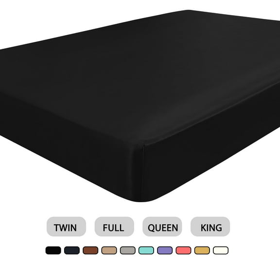 REGALWOVEN Satin Silk Fitted Bed Sheet 12 Inch Deep Pocket Sheet, Twin Black