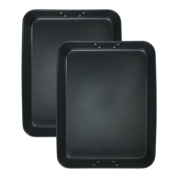 REGALWOVEN Set of 2 Baking Sheet Pans, Cookie Sheets for Oven Cooking, Rectangular Warp Resistant Nonstick Cake Pan Black 13.7*10.8*2.6in