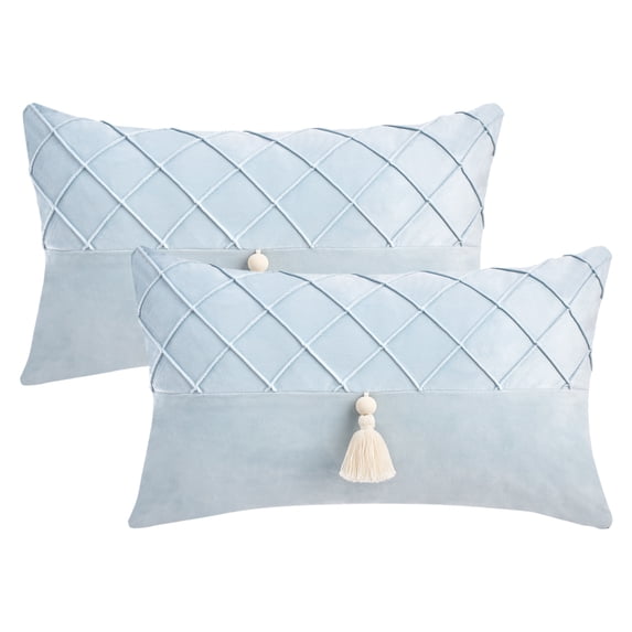 REGALWOVEN Set of 2 Diamond Pattern Throw Pillow Covers with Tassel Boho Soft Decorative Pillow Cases for Farmhouse Home Decor Blue 20" x 12"