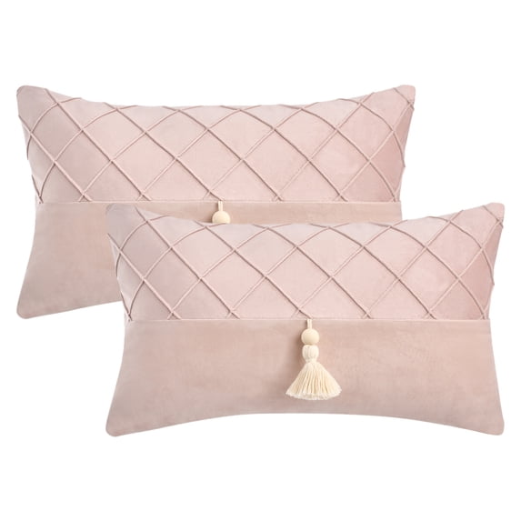 REGALWOVEN Set of 2 Diamond Pattern Throw Pillow Covers with Tassel Boho Soft Decorative Pillow Cases for Farmhouse Home Decor Pink 20" x 12"