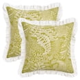 thumbnail image 1 of REGALWOVEN Set of 2 Leaf Print Pillow Cover Ruffled Trim Bohemian Throw Pillow Cases for Farmhouse Home Decor Dark Khaki 18" x 18", 1 of 7