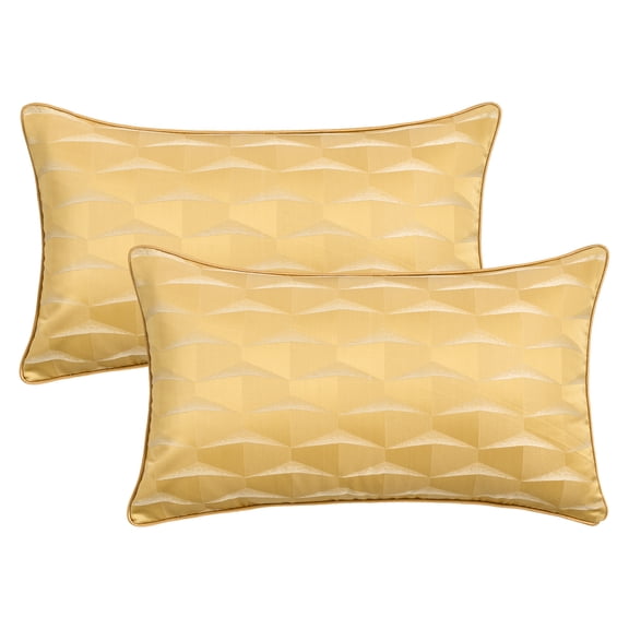 REGALWOVEN Set of 2 Satin Soft Throw Pillow, 3D Geometric Textured Luxury Decorative Throw Pillow Covers for Sofa Bed Living Room Yellow 20" x 12"