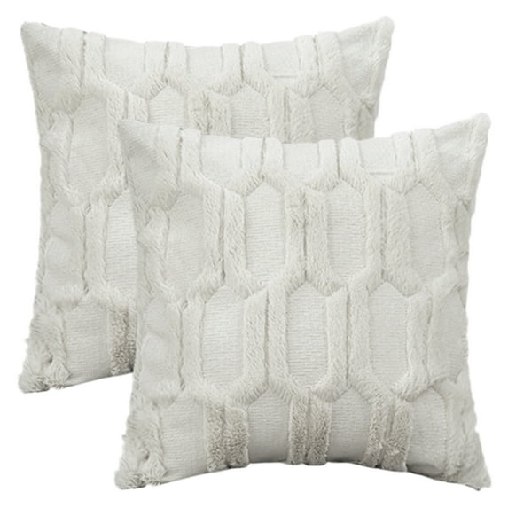REGALWOVEN Set of 2 Solid Color Plush Throw Pillow Covers Soft Cozy Cushion Covers for Sofa Home Decor Beige 16" x 16"