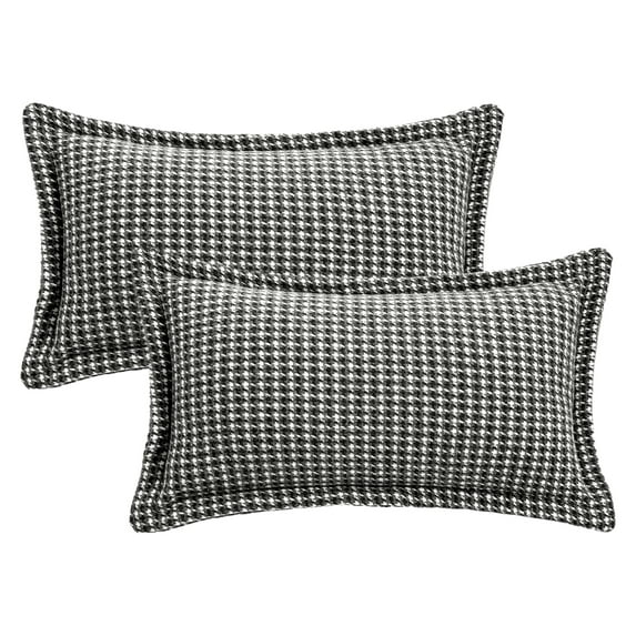 REGALWOVEN Set of 2 Throw Pillow Covers Houndstooth Decorative Cushion Cover Black 20" x 12"