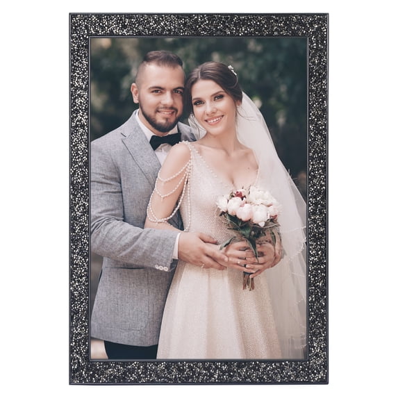REGALWOVEN Shiny Picture Frames, Metal Photo Frame with Real Glass, Display for Wedding Gift Home Tabletop Decor Black 3.5x5