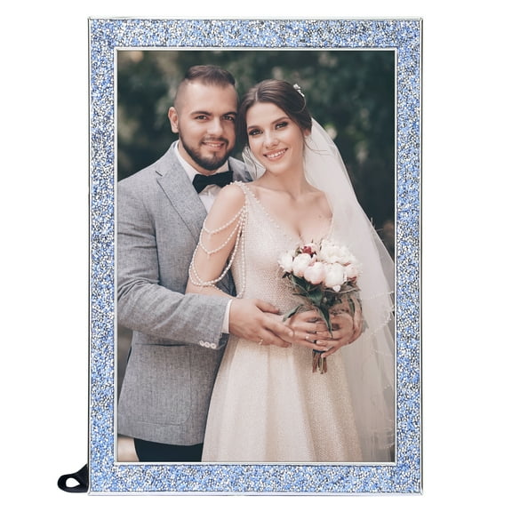 REGALWOVEN Shiny Picture Frames, Metal Photo Frame with Real Glass, Display for Wedding Gift Home Tabletop Decor Blue 3.5x5
