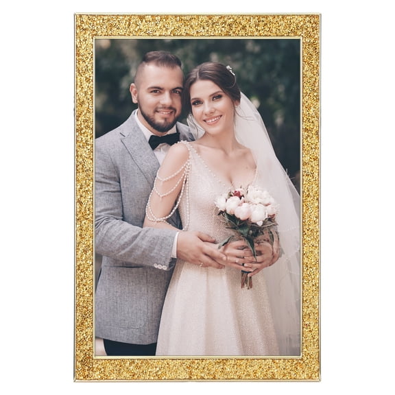 REGALWOVEN Shiny Picture Frames, Metal Photo Frame with Real Glass, Display for Wedding Gift Home Tabletop Decor Gold 4x6