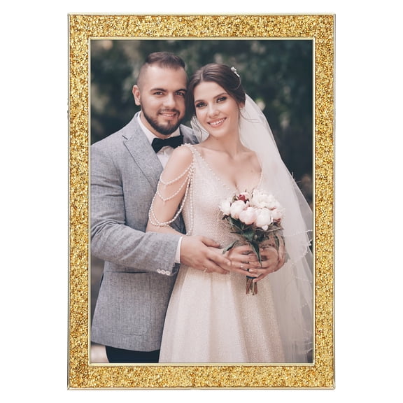 REGALWOVEN Shiny Picture Frames, Metal Photo Frame with Real Glass, Display for Wedding Gift Home Tabletop Decor Gold 5x7