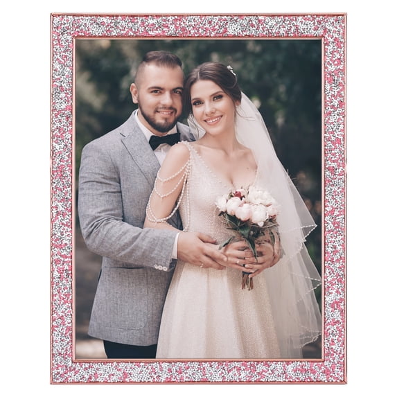 REGALWOVEN Shiny Picture Frames, Metal Photo Frame with Real Glass, Display for Wedding Gift Home Tabletop Decor Red 8x10