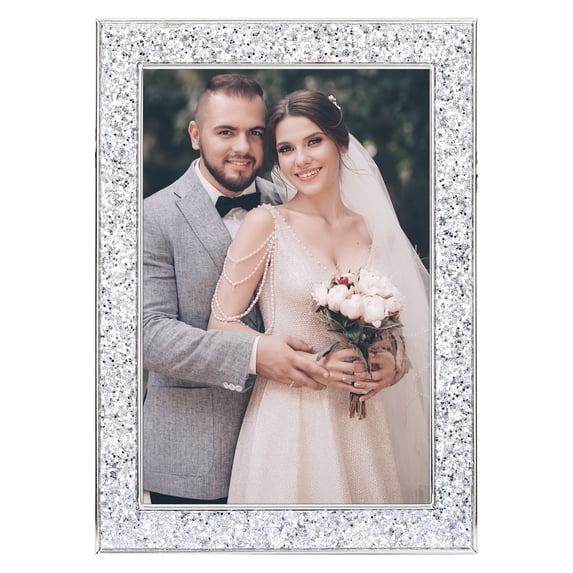 REGALWOVEN Shiny Picture Frames, Metal Photo Frame with Real Glass, Display for Wedding Gift Home Tabletop Decor Silver 5x7