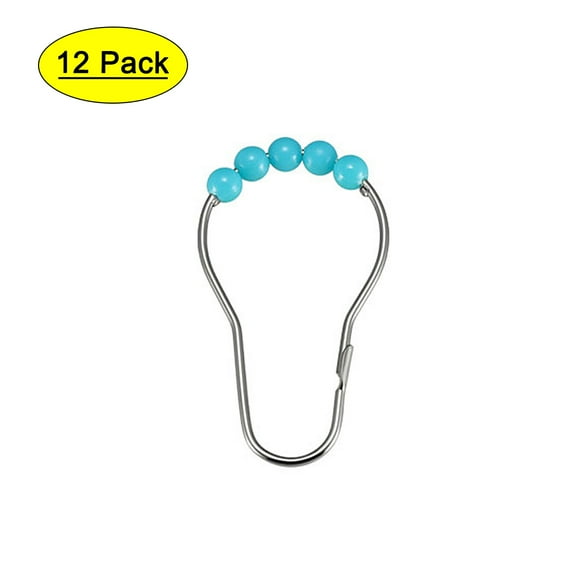 REGALWOVEN Shower Curtain Ring Hooks for Shower Rods Curtains Liners Blue Ball 12Pcs Metal