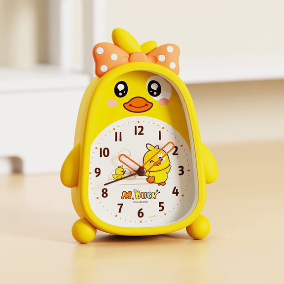 REGALWOVEN Silent Alarm Clock, Lovely Three-dimensional Duck-Shaped, Silent Non-Tick, Night Light, Fits Guest Room/Bedroom Yellow Happy 4.1"L x 1.6"W x 5.5"H