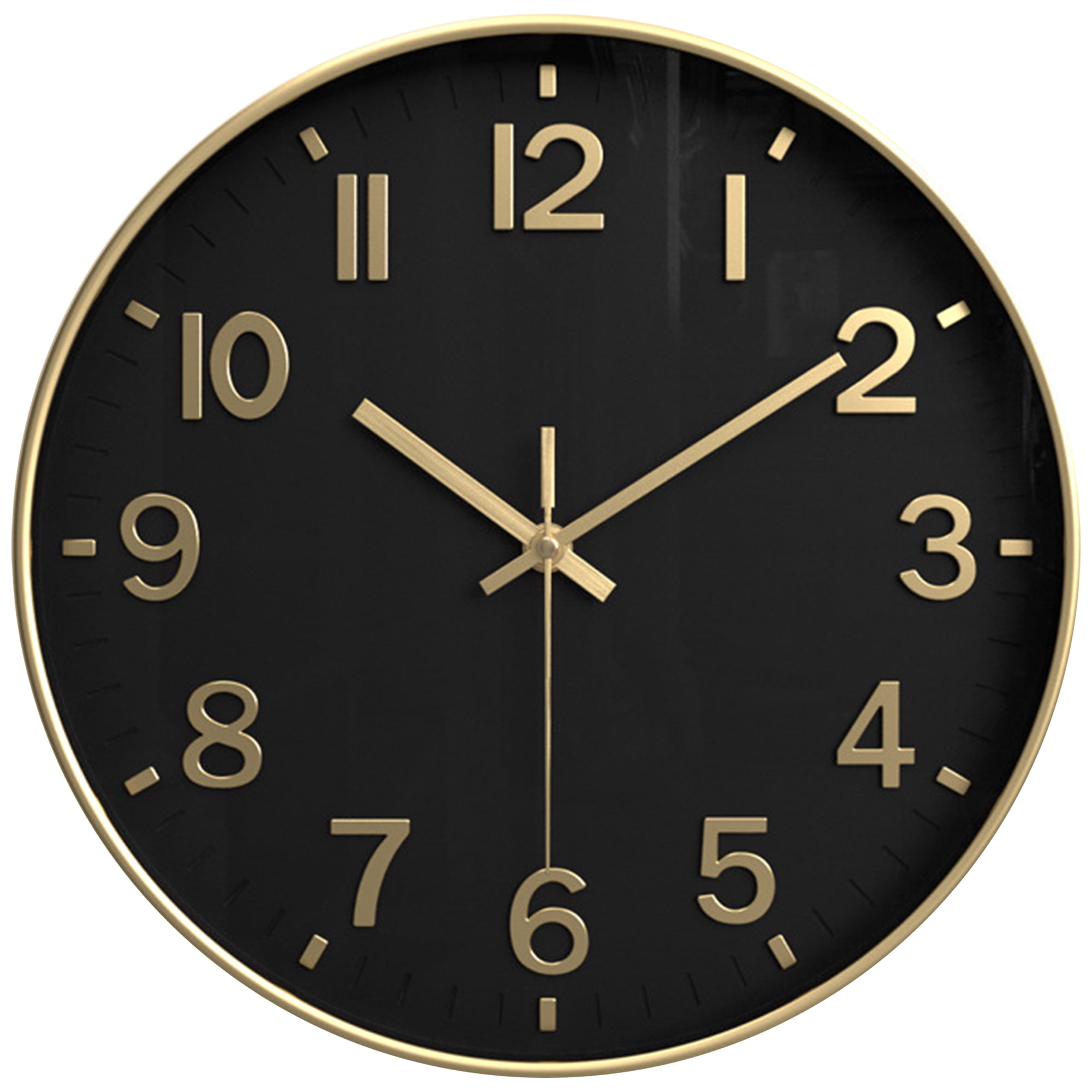 REGALWOVEN Simple Wall Clock, Big Arabic Numerals, Silent Non-Ticking Modern Battery Operated, Classic Decorative for Home Black and Gold 12 x 12 x 1.6 Inch