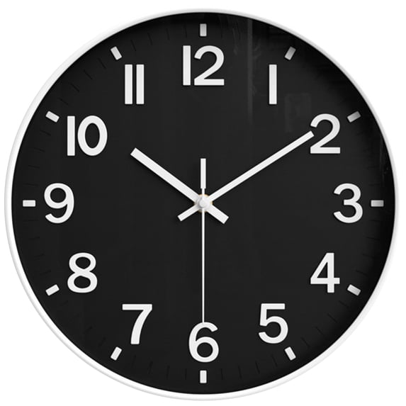 REGALWOVEN Simple Wall Clock, Big Arabic Numerals, Silent Non-Ticking Modern Battery Operated, Classic Decorative for Home Black and White 12 x 12 x 1.6 Inch