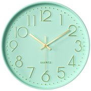 REGALWOVEN Simple Wall Clock, Big Number, Silent Non-Ticking Modern Battery Operated, Classic Analog Clocks Decorative for Home Green 12 x 12 x 1.8 Inch
