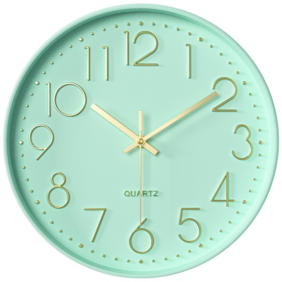 REGALWOVEN Simple Wall Clock, Big Number, Silent Non-Ticking Modern Battery Operated, Classic Analog Clocks Decorative for Home Green 12 x 12 x 1.8 Inch