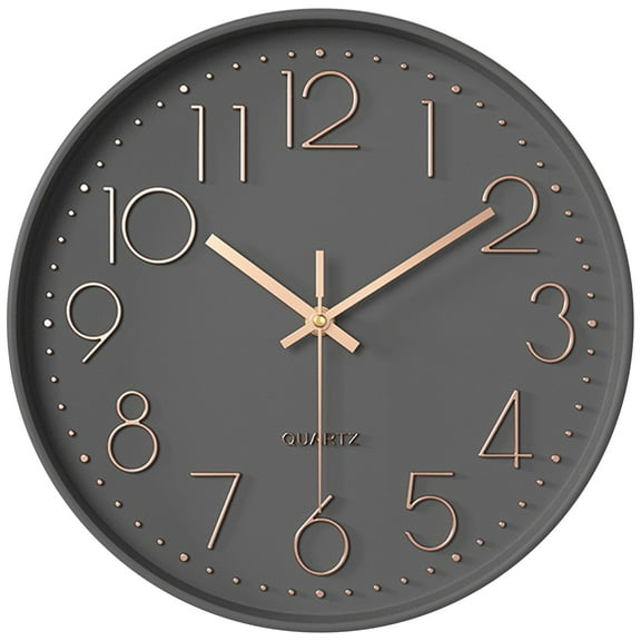 REGALWOVEN Simple Wall Clock, Big Number, Silent Non-Ticking Modern Battery Operated, Classic Analog Clocks Decorative for Home Grey 12 x 12 x 1.8 Inch