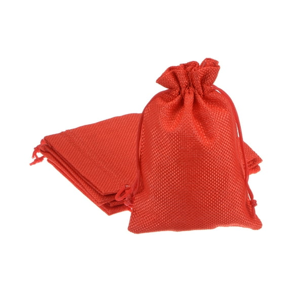 REGALWOVEN Small Burlap Bags with Drawstring, Jewelry Pouches for Wedding Party Maximum red 4" x 5.5"