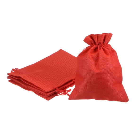 REGALWOVEN Small Burlap Bags with Drawstring, Jewelry Pouches for Wedding Party Red 6" x 8"