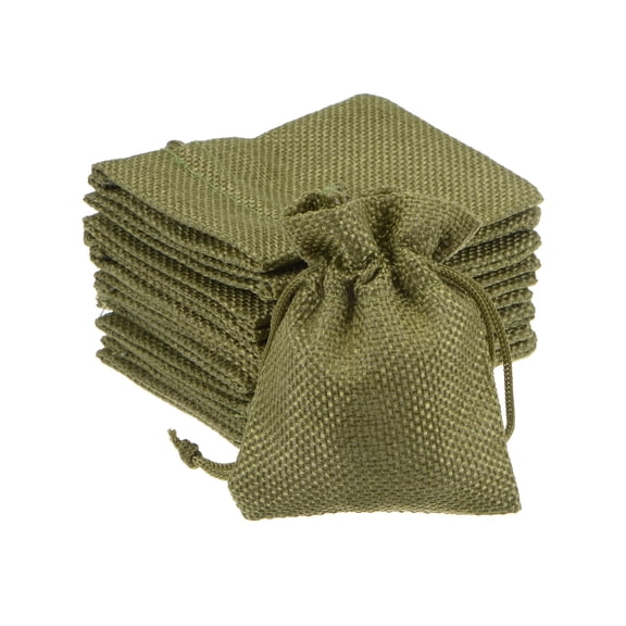 REGALWOVEN Small Burlap Bags with Drawstrings, Gift Bag Jewelry Pouches Green 2.8" x 3.5"
