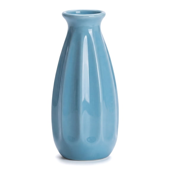 REGALWOVEN Small Ceramic Bud Cylinder Vase, Matte Ribbed Decorative Flower Vase, Bathroom, Minimalist Boho Home Decor Accent Blue 2.4"L x 2.4"W x 5.1"H