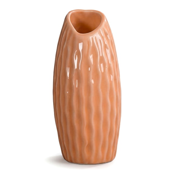 REGALWOVEN Small Ceramic Bud Modern Cylinder Vase, Matte Ribbed Decorative Flower Vase for Desktop, Shelf & Bathroom, Boho Orange 2.4"L x 2.4"W x 5.1"H