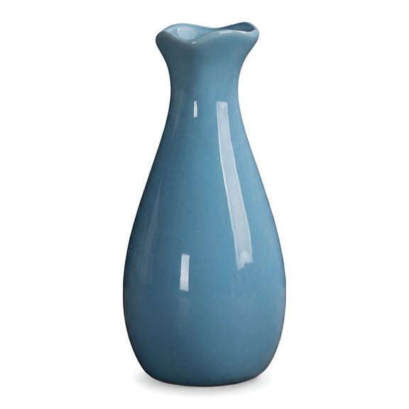 REGALWOVEN Small Ceramic Bud Modern Cylinder Vase, Matte Ribbed Decorative Flower Vase for Desktop & Bathroom, Home Decor Blue 2.4"L x 2.4"W x 5.1"H
