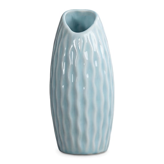 REGALWOVEN Small Ceramic Bud Modern Cylinder Vase, Matte Ribbed Decorative Flower Vase for Desktop, Shelf & Bathroom, Boho Blue 2.4"L x 2.4"W x 5.1"H