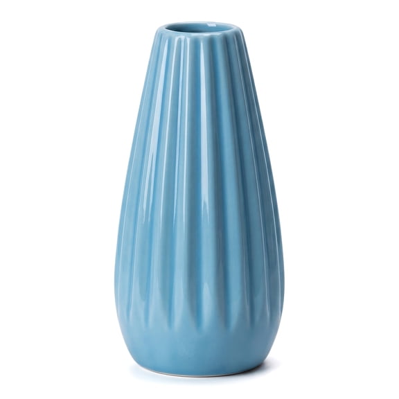 REGALWOVEN Small Ceramic Bud Vase Cylinder Vase, Matte Ribbed Decorative Flower Vase for Desktop, Bathroom, Home Decor Accent Blue 2.4"L x 2.4"W x 5.1"H