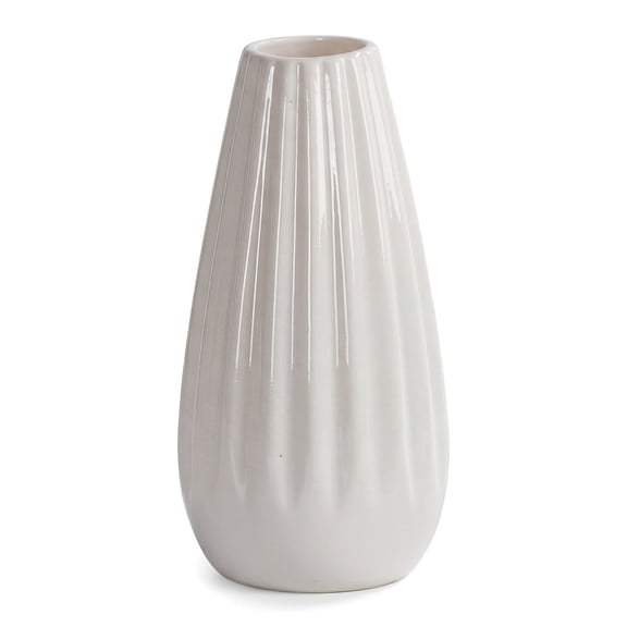 REGALWOVEN Small Ceramic Bud Vase Cylinder Vase, Matte Ribbed Decorative Flower Vase for Desktop, Bathroom, Home Decor Accent White 2.4"L x 2.4"W x 5.1"H