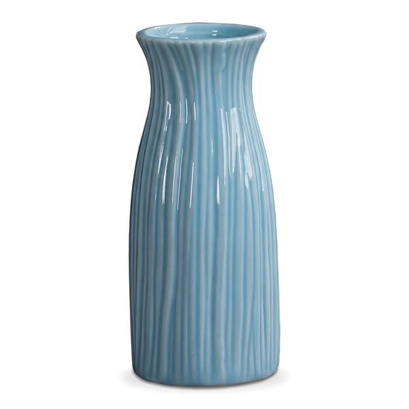 REGALWOVEN Small Ceramic Bud Vase Modern Cylinder Vase, Matte Ribbed Decorative Flower Vase for Desktop, Boho Home Decor Blue 2.4"L x 2.4"W x 5.1"H