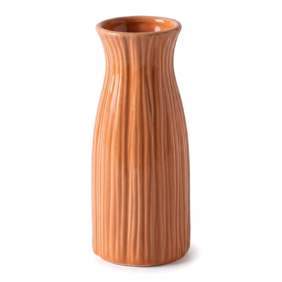 REGALWOVEN Small Ceramic Bud Vase Modern Cylinder Vase, Matte Ribbed Decorative Flower Vase for Desktop, Boho Home Decor Orange 2.4"L x 2.4"W x 5.1"H