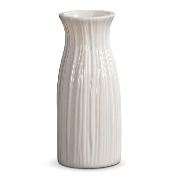 REGALWOVEN Small Ceramic Bud Vase Modern Cylinder Vase, Matte Ribbed Decorative Flower Vase for Desktop, Boho Home Decor White 2.4"L x 2.4"W x 5.1"H