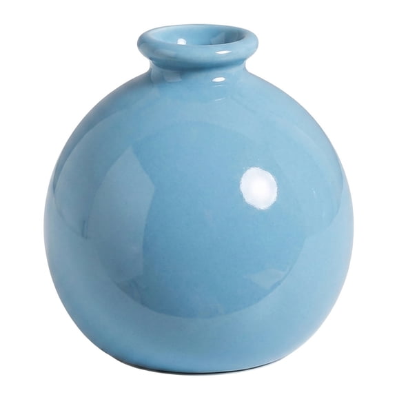 REGALWOVEN Small Ceramic Bud Vase, Short Round Flower Vase for Single Stem, Tiny Matte Decorative Vase for Shelf, Tiered Tray Blue 2.6"L x 2.6"W x 2.8"H