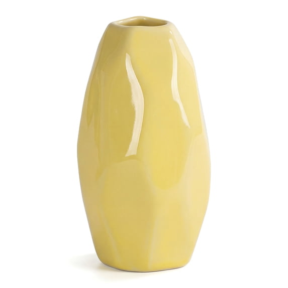 REGALWOVEN Small Ceramic BudModern Mini Vase, Decorative Flower Vase for Desktop, Shelf & Bathroom, Minimalist Boho Home Decor Yellow 2.6"L x 2.6"W x 4.7"H