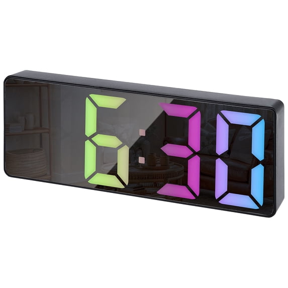 REGALWOVEN Small Digital Alarm Clock Bedroom, with Big Numbers Display, Temperature, Adjustable Dimmable 12/24 H Deep Sleepers Teens 6.3 x 2.4 x 1 inch Black