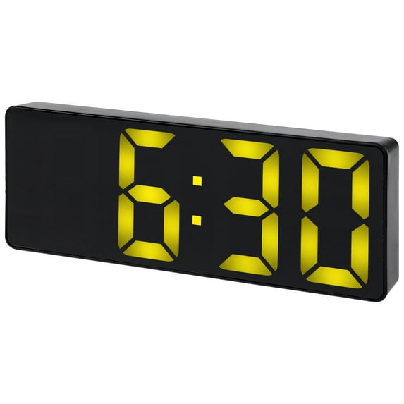 REGALWOVEN Small Digital Alarm Clock for Bedroom, Alarm Clocks with Big Numbers Display, Dimmable, 12/24H for Deep Sleepers 6.3 x 2.4 x 1 inch Yellow