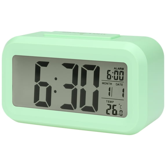 REGALWOVEN Small Digital Alarm Clock for Bedroom, Alarm Clocks with Big Numbers Display, Temperature, Snooze, 12/24H for Deep Sleepers Green