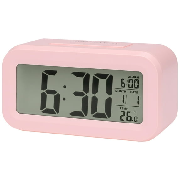 REGALWOVEN Small Digital Alarm Clock for Bedroom, Alarm Clocks with Big Numbers Display, Temperature, Snooze, 12/24H for Deep Sleepers Pink