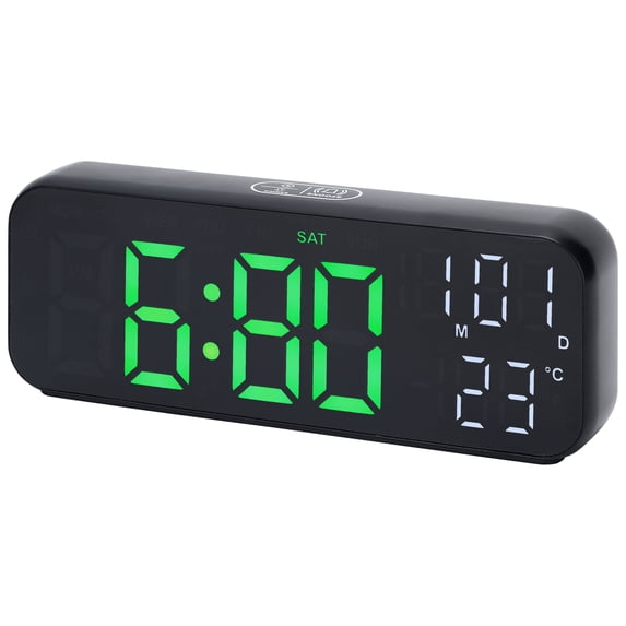 REGALWOVEN Small Dual Alarm Clock for Bedroom, Dimmable, DST, Snooze,12/24H, Alarms with Indoor Temperature, Decorate for Bedroom 6.7 x 2.4 x 1.2 inch Black Green