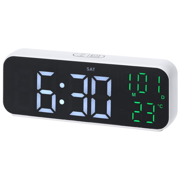 REGALWOVEN Small Dual Alarm Clock for Bedroom, Dimmable, DST, Snooze,12/24H, Alarms with Indoor Temperature, Decorate for Bedroom 6.7 x 2.4 x 1.2 inch White Green